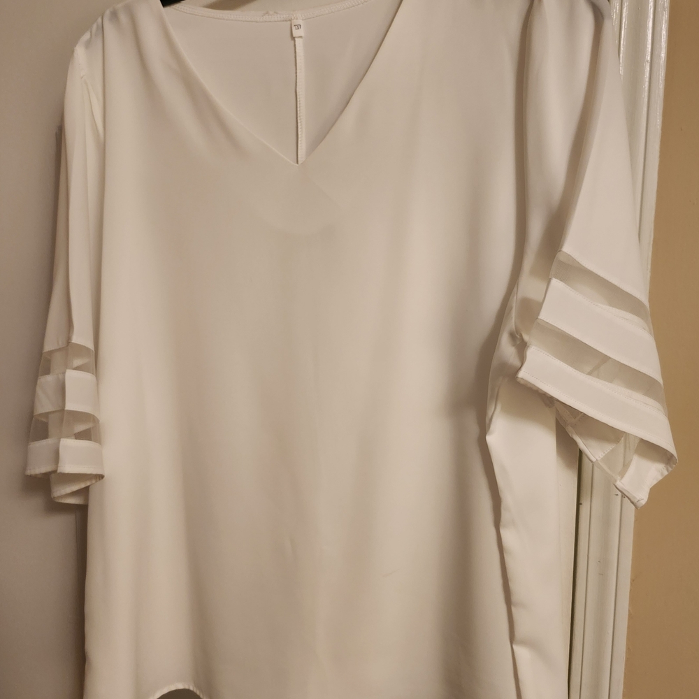 SHEIN White Ruffled Blouse with Bell Sleeves
